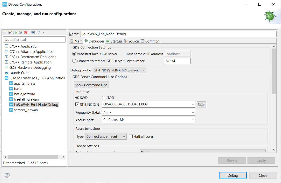 Debug configurations